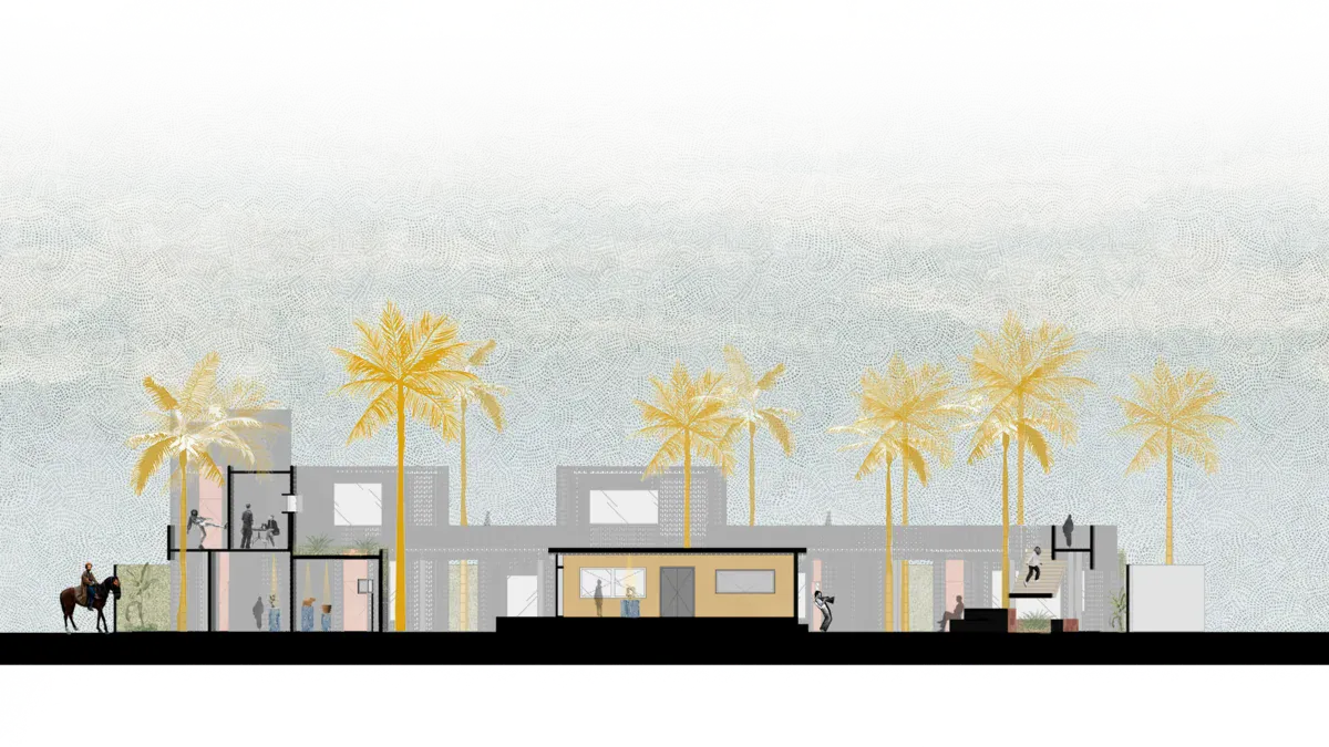 Corte — ventilação cruzada e torre de vento
