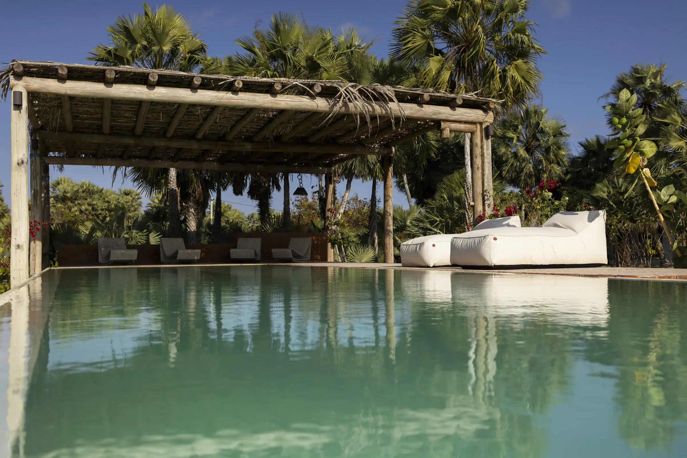 Casa Camuá — pool and pergola among carnaúba palms