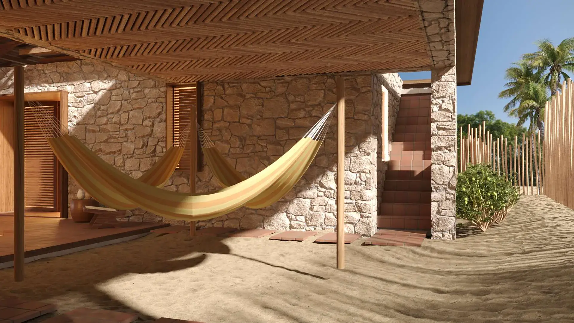 Casa LE — rede entre volumes de pedra